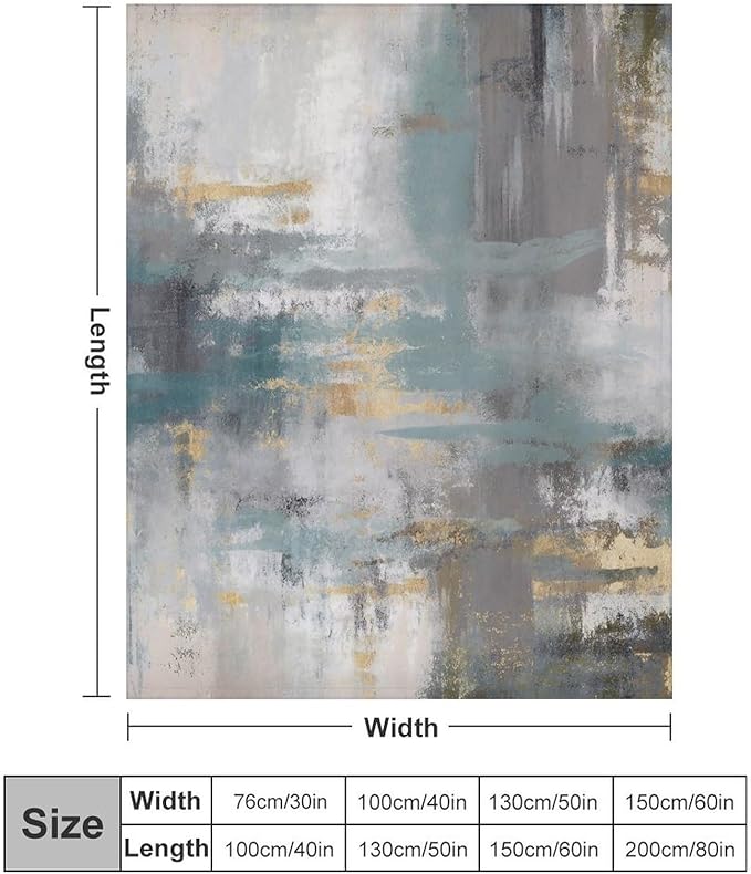Fashion Gradient Blanket, Modern Art Baroque Gold Grey Green Painting Strokes Pattern Soft Warm Cozy Plush Flannel Covers for Livingroom Bedroom Couch Chair Camping Travel Home Decor Tapestry 50x60in