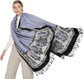 DANA XU 100% Merino Wool Pashmina Shawl for Women 96"x43", Oversized Cashmere Wrap with Tassels, Floral Travel Blanket Cape