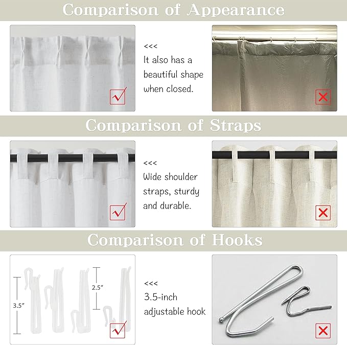 MASWOND Extra Long White Pinch Pleat Linen Curtains 120 Inches Long 2 Panels for Living Room Semi Sheer Pleated Back Tab 2 Story Drapes Light Filtering Curtain with Hooks for Dining Room W38xL120