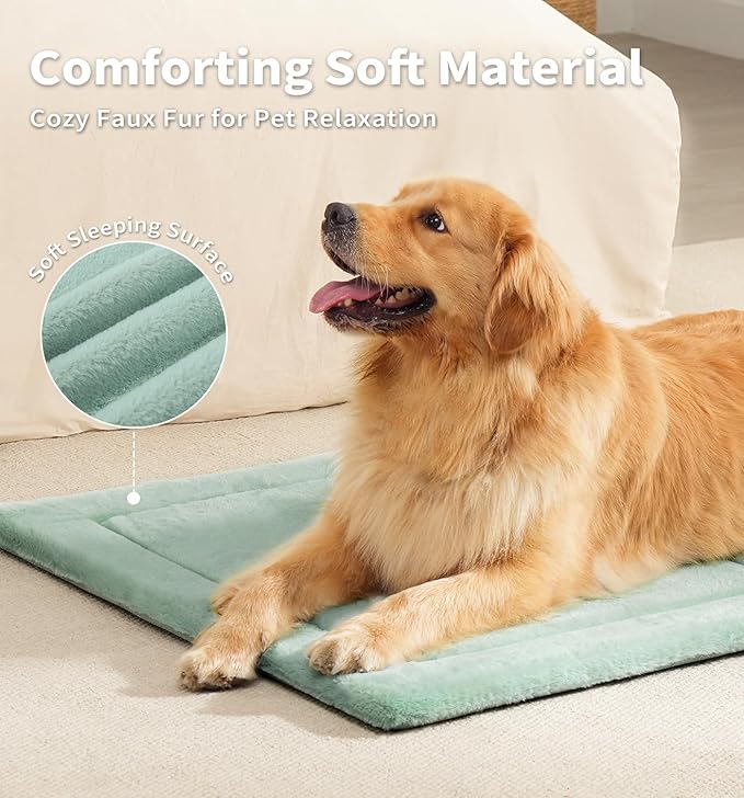 MADE 4 PETS Dog Crate Pad Bed for Extra Large Dogs, Washable & Reversible, Anti-Slip Kennel Mat for Cozy Sleeping, Soft Fluffy Dog Bed for Indoor & Outdoor Use, 48"x30", Green