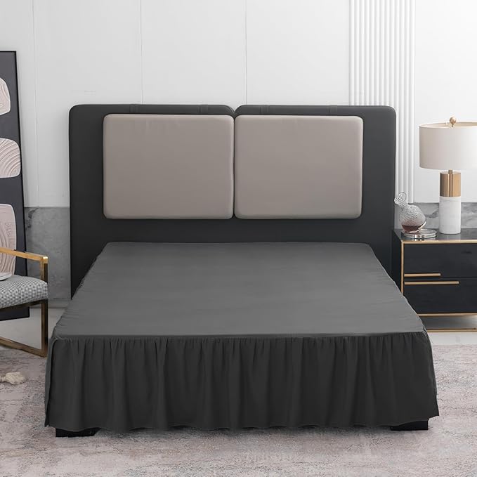 TSUTOMI Bed Skirt King Size Ruffled Bed Skirt with Split Corners, 18 Inch Drop Dust Ruffle Bed Skirts with Platform, Gathered Style, 100% Microfiber, Black