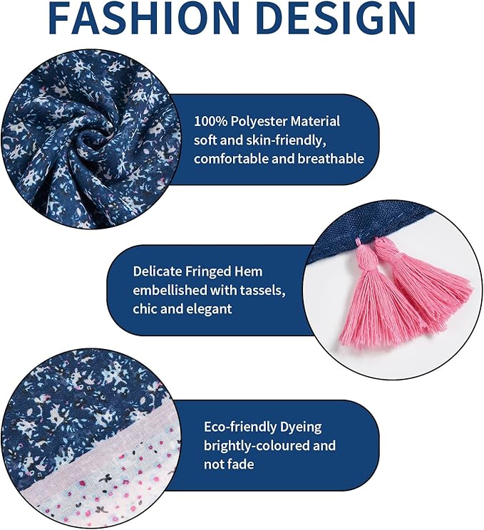 Scarf for Women Lightweight Soft Floral Leopard Printed Scarves Fall Winter Fashion Shawl Wrap with Fringe