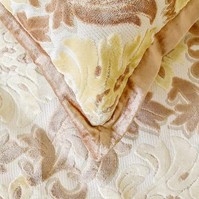 The HomeCentric King/Queen/Twin Beige Decorative Full 68"x18" Bed Runner with Two Pillow Cover, Damask Bed Scarf on Velvet Fabric - Emmeline
