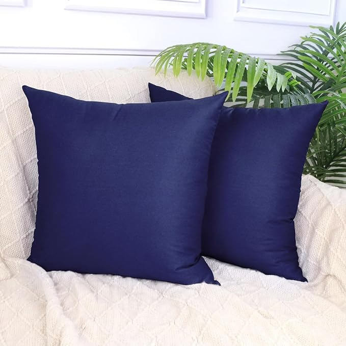 Thmyo 4-Pack 100% Cotton Comfortable Solid Decorative Throw Pillow Case Square Cushion Cover Pillowcase Sublimation Blank Pillow Covers Halloween DIY Throw Pillowcase(18x18inch/45x45cm,Dark Blue)