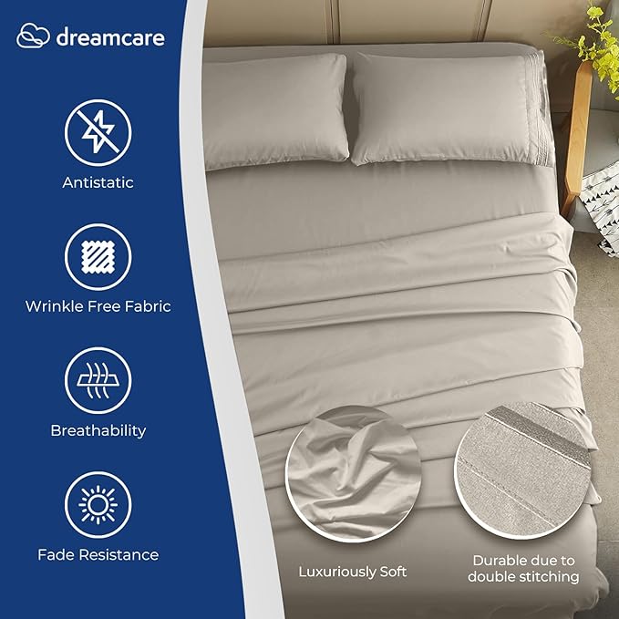 DREAMCARE Full Size Sheets – 4 pcs Cooling Sheets – up to 21” Deep Full Sheet Set – Hotel Luxury Sheets & Pillowcases – Superior Softness 100% Fine Microfiber with Side Pocket – Ivory