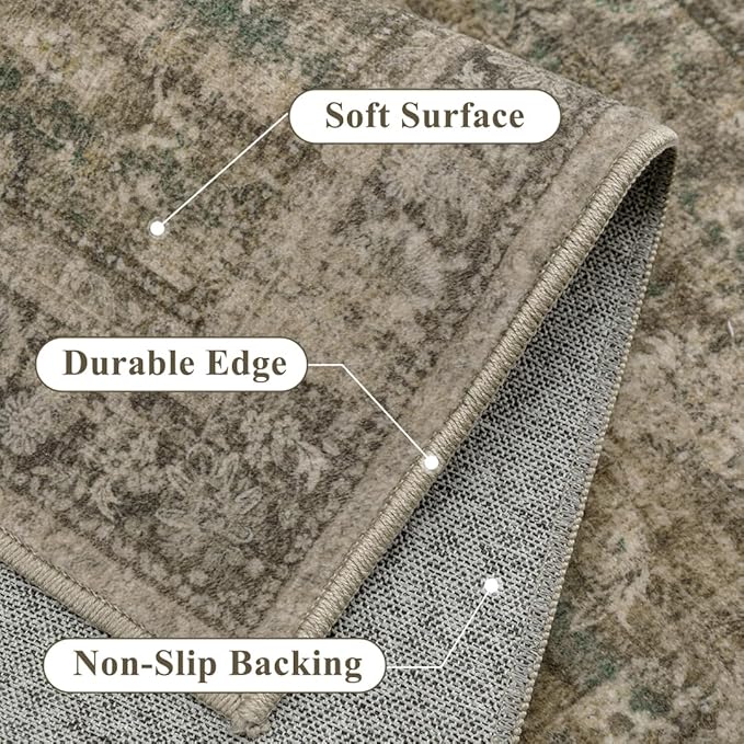 3x10 Brown Area Rug Runners for Hallways Washable Vintage Distressed Carpet Low Pile Non Slip Indoor Retro Soft Long Accent Rug Bedroom Kitchen Bathroom Laundry Dining Living Room