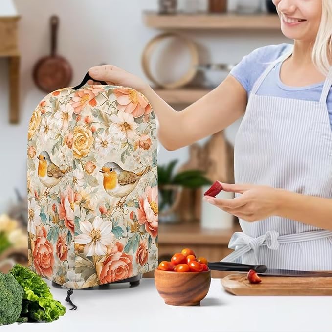 Floral Birds Blender Dust Cover Kitchen Appliance Oil-Proof Food Processor Protective Cover Keep Your Kitchen Clean Various Colorful Flowers