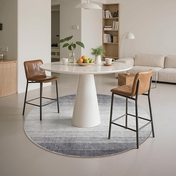 Wonnitar Modern Ombre Round Rug 4ft, Washable Grey Round Kitchen Area Rug Non-Slip Soft Circle Entry Throw Mat, Contemporary Non-Shedding Low Pile Carpet for Bedroom Laundry Bathroom (Grey, Round 4ft)