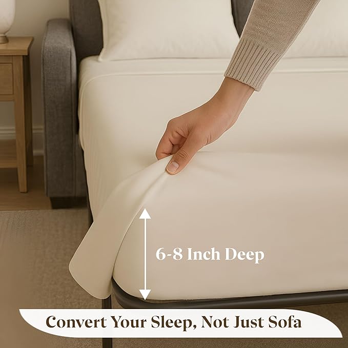 Sleeper Sofa Bed Sheet Set - Full Size 4 PC's Sheet Set Sofa Bed Sheets - 100% Cotton 400 Thread Count Sofa Sheets - Sleeper Sofa Sheets - Fits Mattresses Up to 6" Drop - Ivory