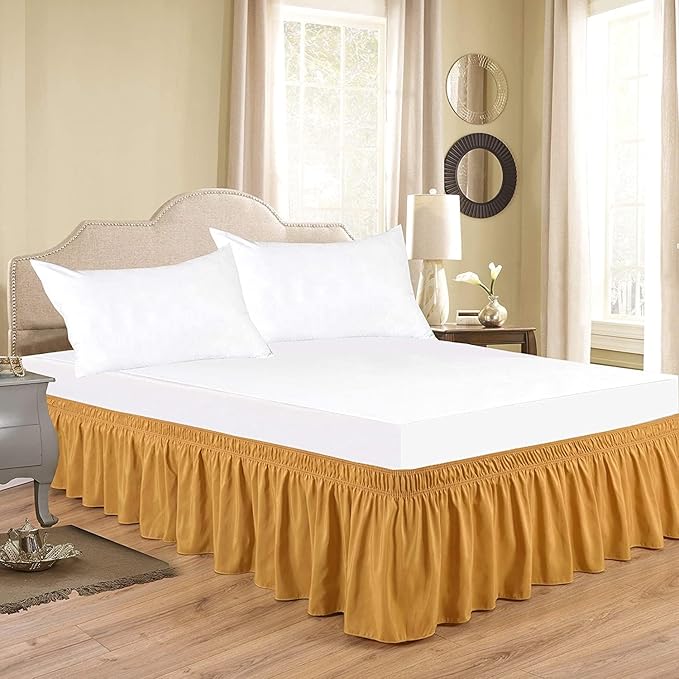 Gold Wrap Around Bed Skirts with 16" Drop - Three Sides Fabric Adjustable Elastic Dust Ruffle Silky Soft -600 TC Stretchy Bed Skirt-Twin XL(39"X 80") Gold