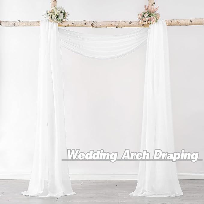DONREN 144 Inches Long Window Scarf for Party - Luxury Soft Semi Sheer Scarf Valance for Wedding Arch (1 Panel,White,34 Inch Wide by 144 Inch Long)