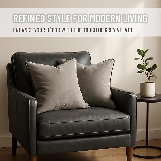 2 Pack Velvet Decorative Throw Pillow Covers, 18"x18", Dove Grey, Solid, Modern, Contrast Piping, Indoor Use, Bedroom & Living Room