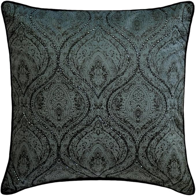 The HomeCentric King/Queen/Twin Gray Decorative Queen 74"x18" Bed Runner with Two Pillow Cover, Damask, Victorian & Bead Embroidery Bed Scarf on Suede Fabric - Beatrice