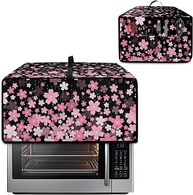 Waterproof Toaster Oven Cover Cherry Blossom Print Dust-Proof Microwave Oven Grill Cover Protector with Top Handle Easy to Clean Decor Accessories for Kitchen, L
