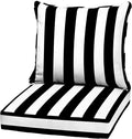 Arden Outdoor Deep Seat Cushion Set, 22 in x 24 in, Weather-Proof, Rain-Proof, Fade Resistant Patio Cushion Black Cabana Stripe
