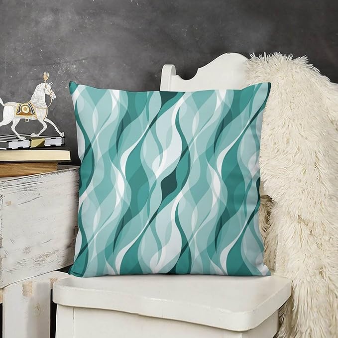 Teal Throw Pillow Covers Abstract Turquoise and Grey Striped Decorations for Bedroom Living Room Farmhouse Sofa Pillows Bed Couch 12x12 Inch