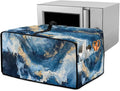 Blue Golden Marble Texture Print Microwave Oven Cover Dust-Proof Polyester-Linen Fabric Toaster Oven Cover Easy to Clean Microwave Grill Cover Protector with Top Handle, S