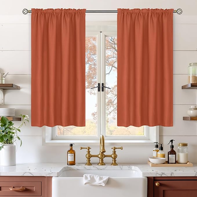 BGment Short Blackout Curtains for Bedroom Kitchen Window - Terracotta Thermal Insulated Drapes with Rod Pocket Room Darkening Privacy for Bathroom Living Room Window, 42 x 40 Inch, 2 Panels