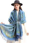 DANA XU 100% Merino Wool Pashmina Shawl for Women 96"x43", Oversized Cashmere Wrap with Tassels, Floral Travel Blanket Cape