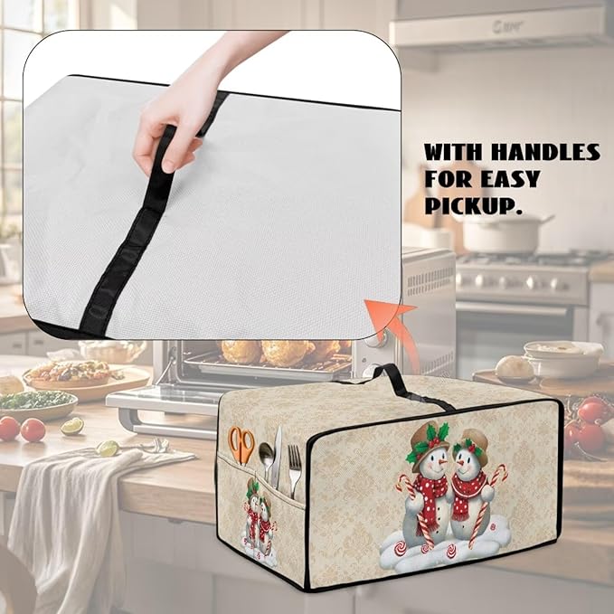 Air Fryer Toaster Oven Dust Cover Protective Microwave Oven Cover Small Appliance Protector Decorations Kitchen Accessories for Christmas, L, Snowman Candy Cane Floral Pattern Beige