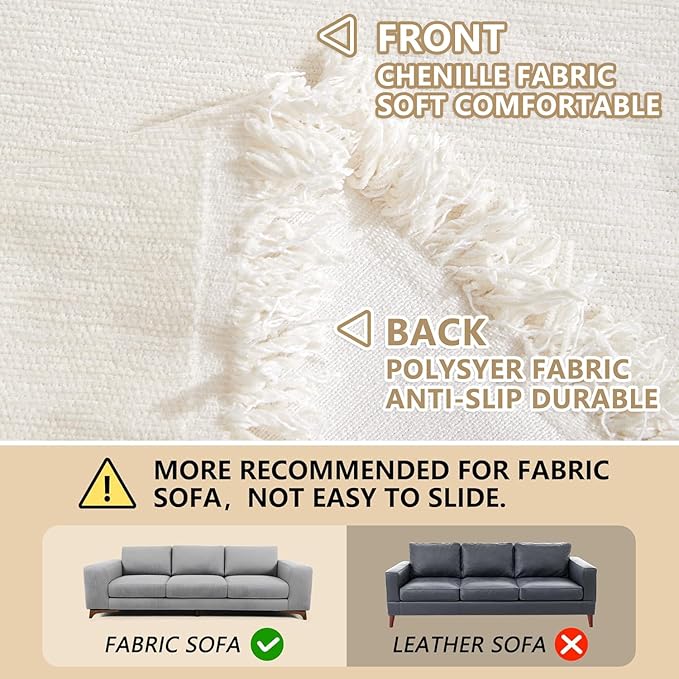 MEETSKY Couch Cover for Dogs, Washable Couch Covers for 3 Cushion Couch Sofa, Oversized Couch Protector for Sectional L Shape, Chenille Beige Sofa Slipcover with Tassel, 71"x 150"