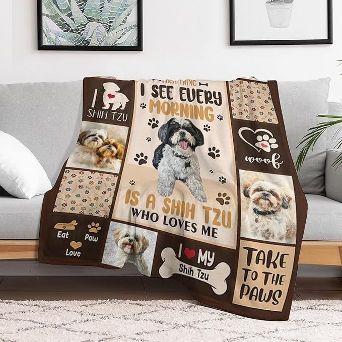 Shih Tzu Blanket Cute Dog Throw Blankets for Couch Sofa Bed Stuff Decor Lightweight Soft Cozy Fleece Plush Warm Flannel Blanket Lover Gifts for Boys Girls Men Women Adults 50"x60"