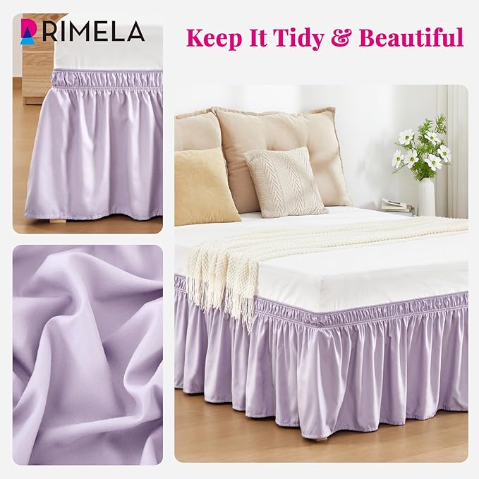 RIMELA Lavender Purple Bed Skirt Queen Size 18 Inch Drop, Wrap Around Elastic Bedskirt, Dust Ruffle for Adjustable Bed Base Machine Washable Easy to Install Bed Skirts