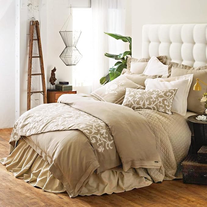 Simple&Opulence Belgian Linen Bed Skirt with Classic 16 inch Tailored Drop Dust Ruffle, Easy Fit Breathable Premium Natural Flax- Pleated Linen,King