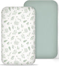 Muslin Bedside Bassinet Sheets 2 Pack, 33x20 Fitted Ultra Soft & Breathable Bedside Sleeper Sheets, Ideal for Baby Girl and Boy, Perfect for Newborns (Fern Leaf & Sage)
