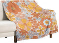 Retro 70s Floral Blanket, Hippie Summer Groovy Flower Power Flower Boho Print Throw Blanket for Couch Sofa Couch Chair 40"x50"