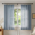 Anmao Natural Linen Curtains for Living Room 45 Inch Length 2 Panels Set, Light Filtering Semi Sheer Window Curtain Drapes for Bedroom with Curtain Rings and Clips, 52Wx45L, Haze Blue