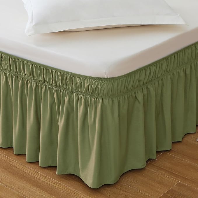 MEILA Full Bed Skirt, Wrap Around Ruffle Bed Skit for Full Beds with 24 inch Drop, Elastic Dust Ruffles Easy Fit Wrinkle & Fade Resistant, Sage