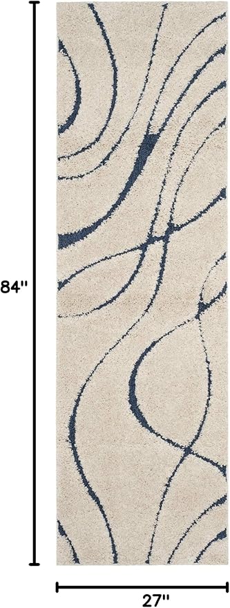SAFAVIEH Florida Shag Collection Runner Rug - 2'3" x 7', Cream & Blue, Non-Shedding & Easy Care, 1.2-inch Thick Ideal for High Traffic Areas in Living Room, Bedroom (SG471-1165)
