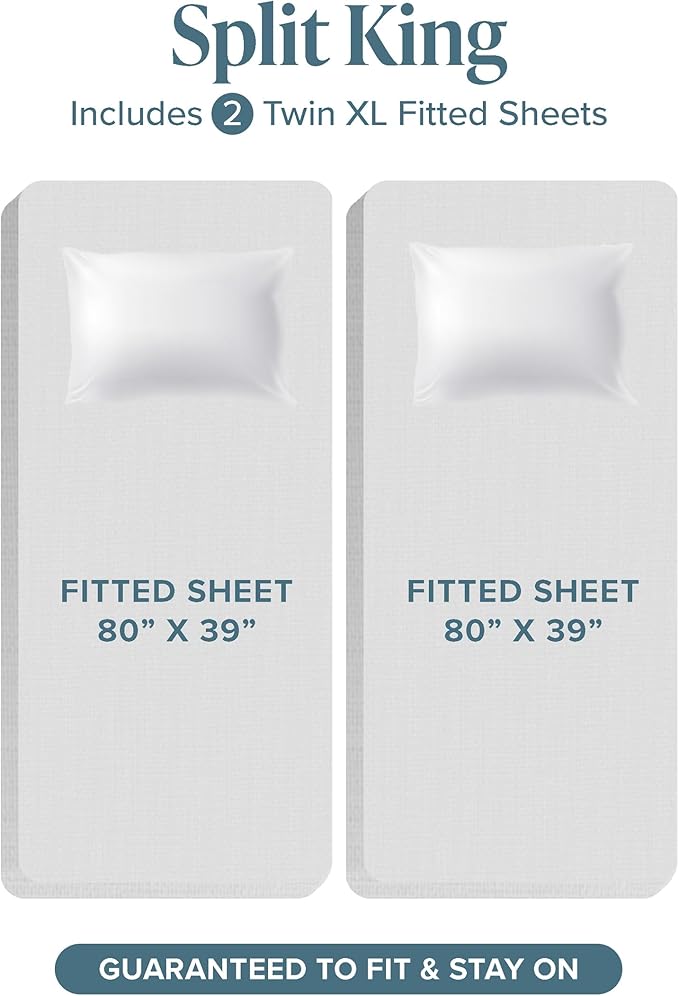 Bare Home Split King Sheet Set - 1800 Ultra-Soft Microfiber Bed Sheets - Double Brushed - Deep Pockets - Easy Fit - 5 Piece Set - Bed Sheets & Pillowcases (Split King, Coronet Blue)