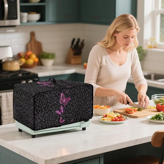 Butterfly Leopard Print Microwave Oven Dust Cover Heavy Duty Microwave Oven Cover Foldable Dust-Proof Kitchen Machine Covers Case Protections for Toaster Oven, M