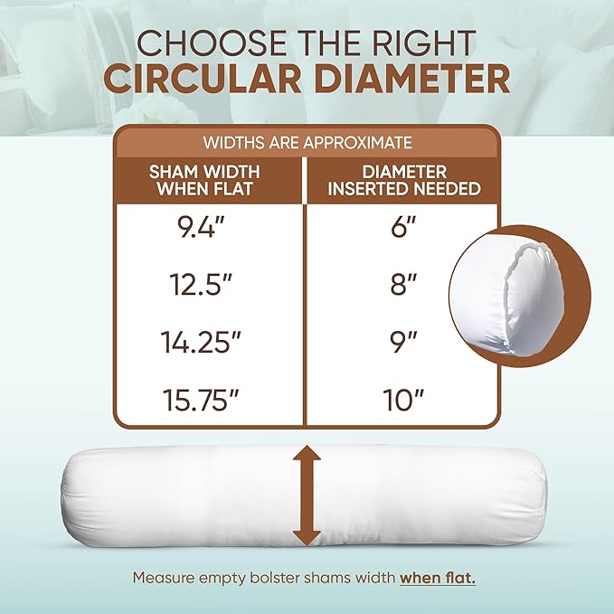Pillowflex Bolster Pillow (8x10) - Round Roll Pillow Bolster Insert, Plush Polyester-Filled Insert for Decorative Shams, Odorless, Lint and Dust-Free Polyester Filling, No Lumps - (White)