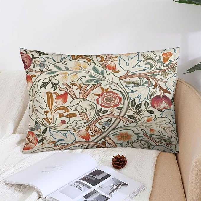 Flower Red William Morris Throw Pillow Covers 12x20 Inch Aesthetic Pillow Velvet Decorative Pillowcase Home Decor Living Room Cushion Case for Bed Sofa Couch