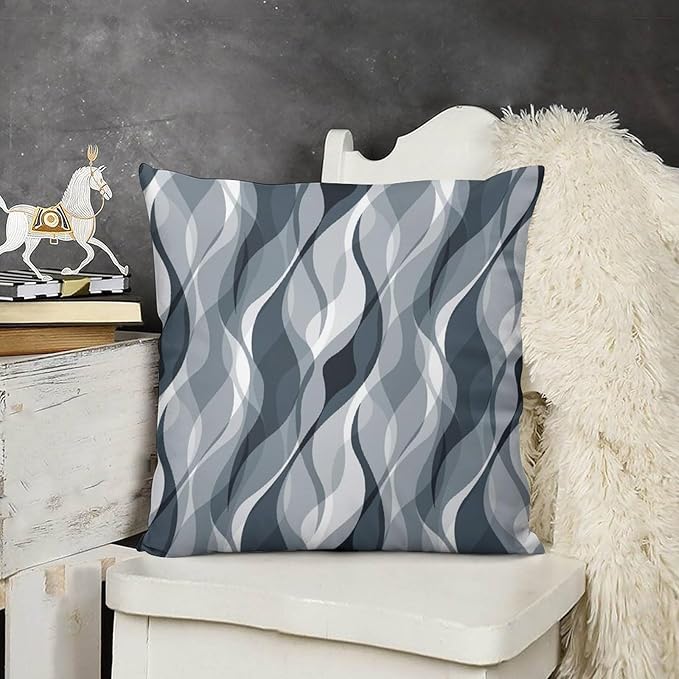 Blue Throw Pillow Covers Modern Abstract Blue and Grey Striped Decorations for Bedroom Living Room Farmhouse Sofa Pillows Bed Couch 20x20 Inch