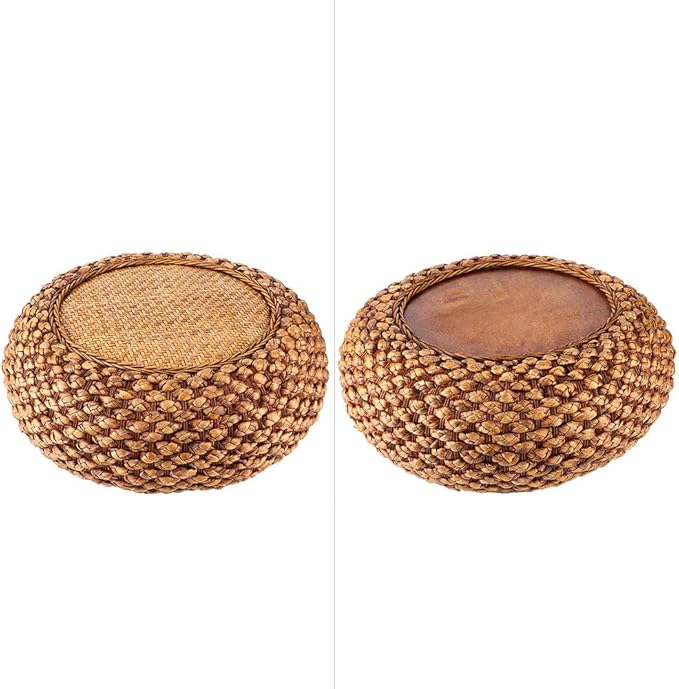 GLOGLOW Japanese Style Round Floor Cushion, Hand Woven Material with Sponge for Tatami Yoga Tea Ceremony Balcony Living Room