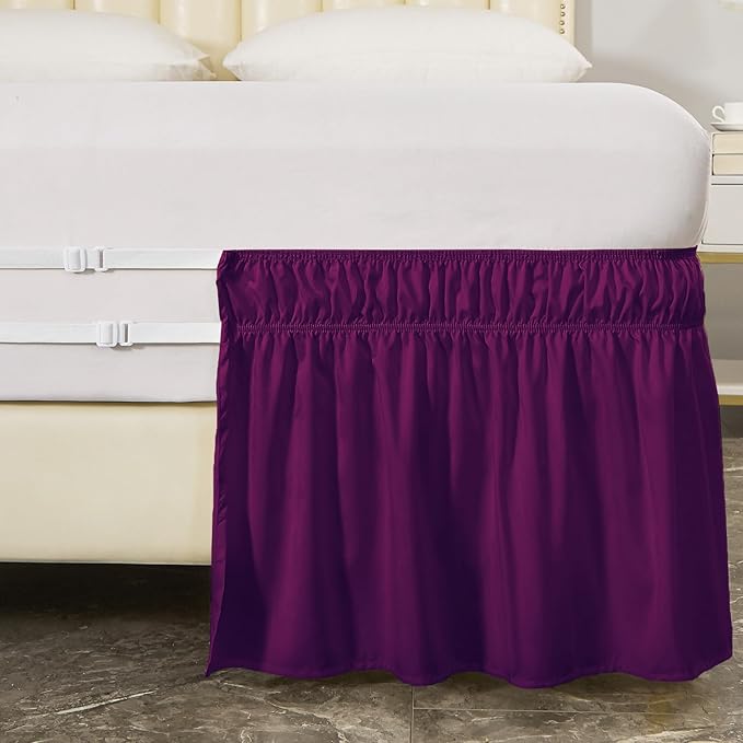 MEILA Wrap Around Bed Skirt Three Fabric Sides Elastic Dust Ruffled 14 Inch Tailored Drop,Easy to Install Fade Resistant-Purple, Queen/King