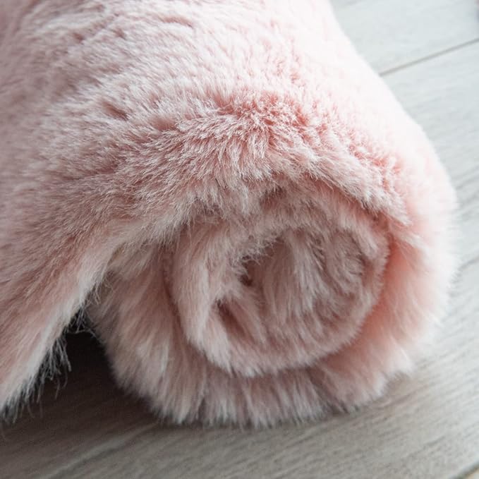 Pink Fuzzy Washable Furry Area Rugs for Living Room Faux Rabbit Fur Nursery Rug for Bedroom 2x4 Runner Rug