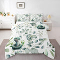 Erosebridal Cute Snake King Comforter Set for Kids Child Green Eucalyptus Bedding Set King, Wild Animal Bedding Comforter Sets Botanical Plant Leaves Duvet Set, Cartoon Wildlife Quilted Comforter
