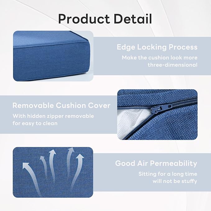 6" Thicker Outdoor Chair Cushion 7 Sets - 24" *24" *6" Waterproof Patio Furniture Cushions with Removable Cover, 28D High Density Sponge Filling Thicken Outdoor Patio Cushions - Blue
