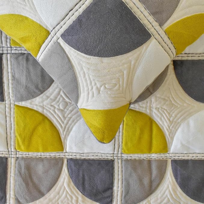 The HomeCentric King/Queen/Twin Yellow & Grey Luxury King 90"x18" Bed Runner with Two Pillow Cover, Emboroidered, Quilted & Geometric Bed Scarf on Cotton Fabric - Geo Fusion