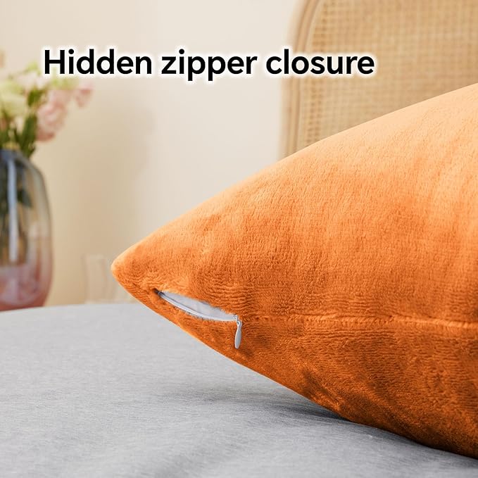 BEDELITE Flannel Pillow Cases Queen Size Set of 2, Super Soft Fleece Pillowcases with Zipper for Bedroom, Sofa, Luxury Cozy Fuzzy Velvet Pillow Shams for All Seasons(20x30 Inches,Burnt Orange)