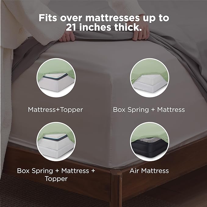 Bedsure Deep Pocket Twin Sheets Set - Fits Mattresses Up to 21 Inches Thick -3 Piece GentleSoft Bed Sheets, Moisture Wicking, Soft & Cooling Bedsheet & Pillowcases, Easy & Secure Fit, Light Green