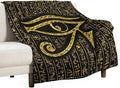 Ancient Egyptian Blanket, Egyptian Eye of Horus Ancient Culture Golden Egyptian Hieroglyphs Alphabet Print Blankets for Couch Sofa Bed Boys Mens, 50"x60"