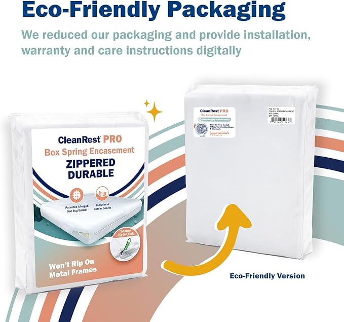 CleanRest PRO Box Spring Encasement - Ultimate Defense Against Allergens, Dust Mites, and More - Water Resistant, MicronOne Allergen Barrier, Zip-N-Click (Queen)