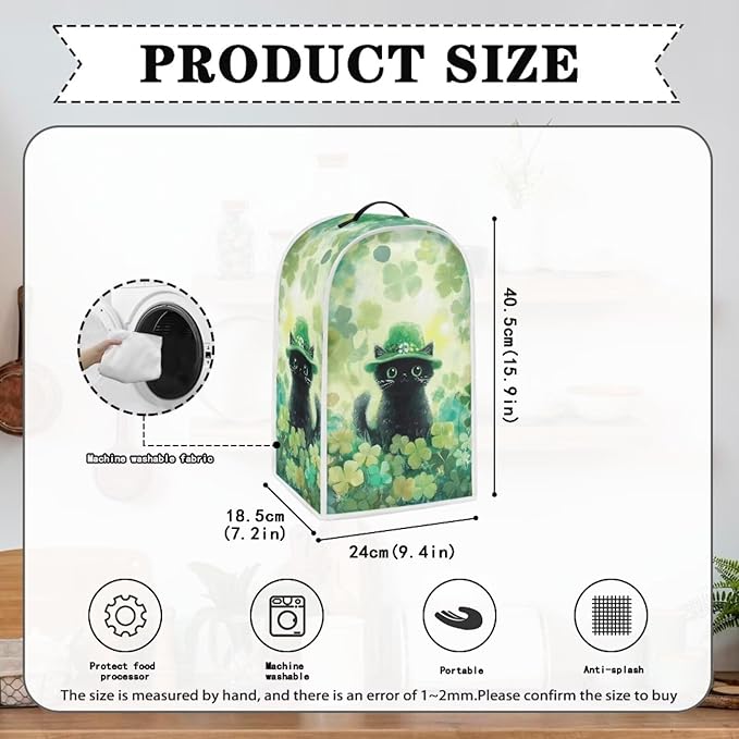 Talayituse Cat Shamrock Print Blender Dust Cover, Fingerprint Protection Cover for Stand Mixer or Coffee Machine, Home Kitchen Appliance Covers for Stain Dust Resistant Supplies St Patrick's Day Decor