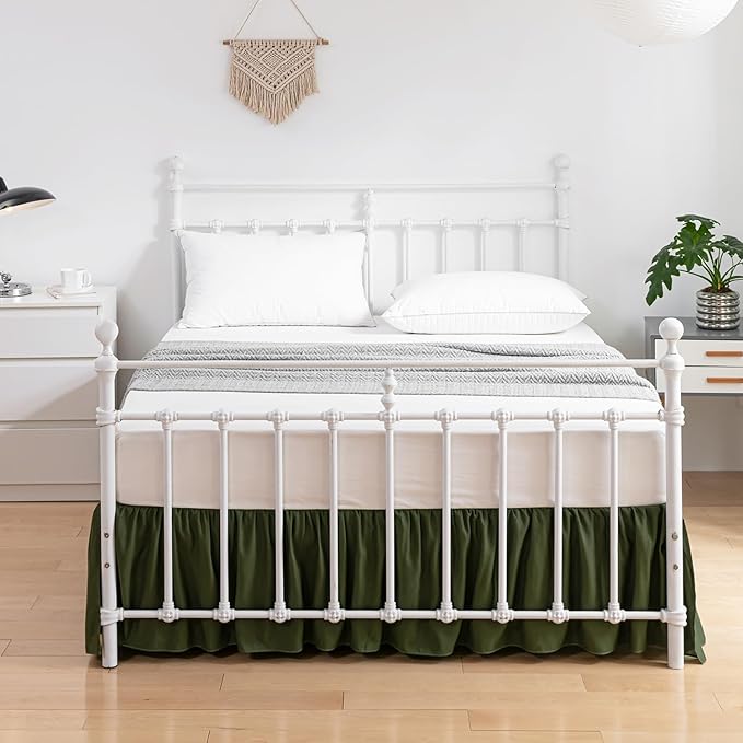 Bed Skirt Twin Size Ruffled Bed Skirt with Split Corners, 18 Inch Drop Dust Ruffle Bed Skirt with Platform, Green, Twin - 18" Drop